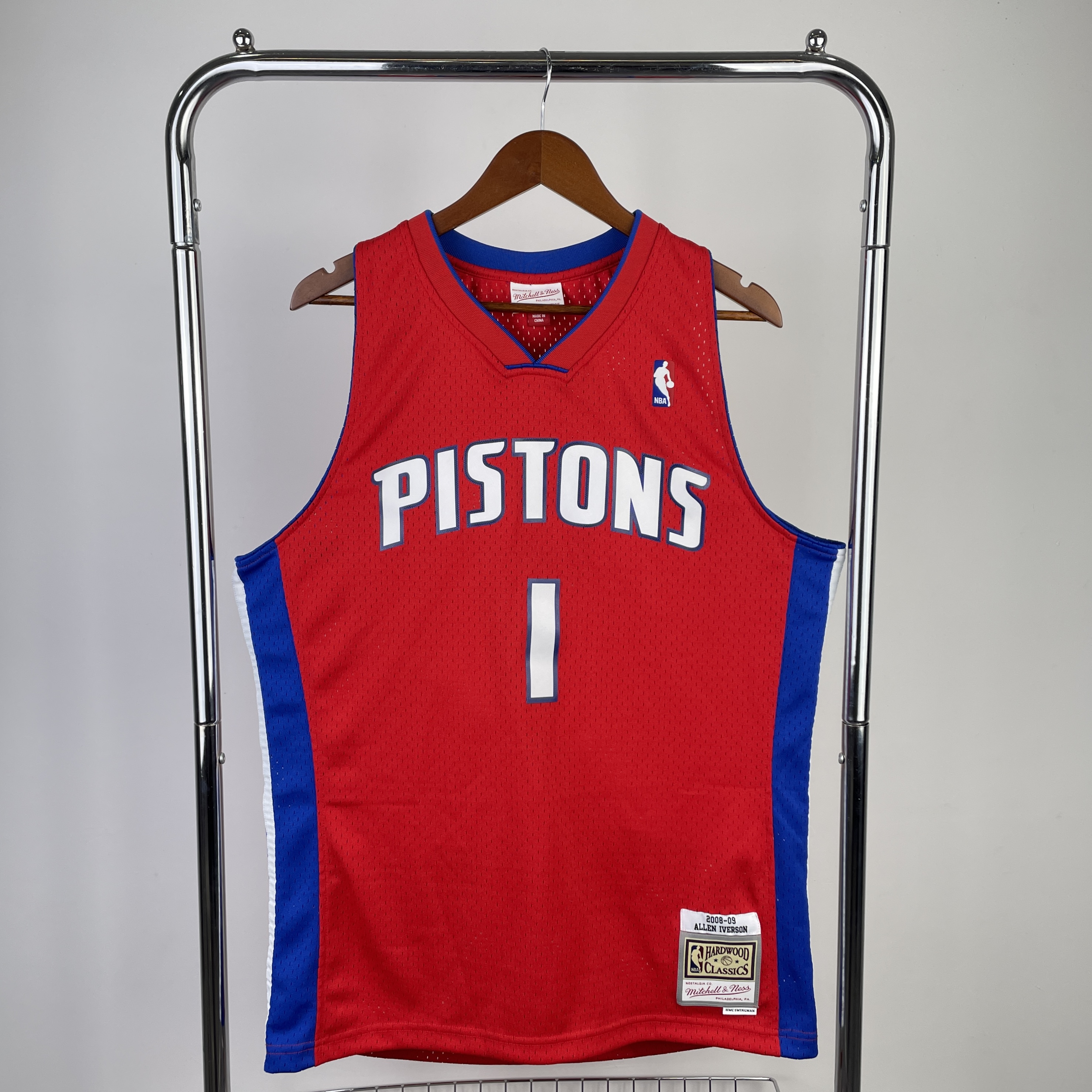 Men Detroit Pistons #1 Iverson Red Throwback NBA Jersey->orlando magic->NBA Jersey